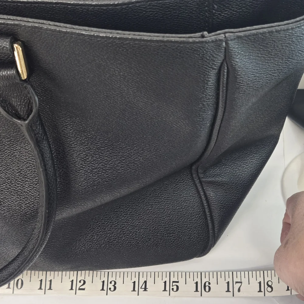Black Leather Tory Burch Tote Bag with Gold Accents - Picture 8 of 13